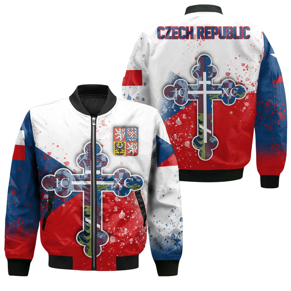 Czech Republic Bomber Jacket Flag & Coat Of Arms Orthodox Style