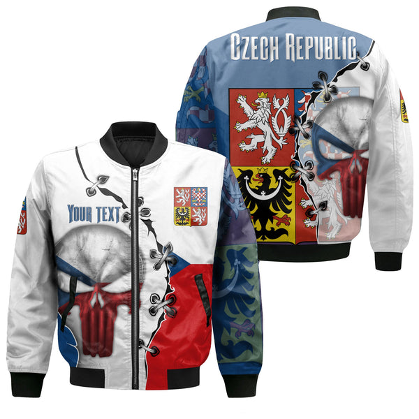 Czech Republic Bomber Jacket Flag & Coat Of Arms Skull Style