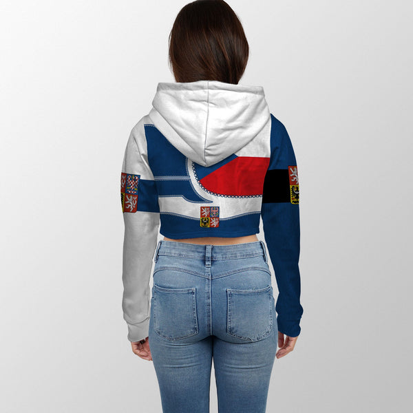 Czech Republic Crop Hoodie Flag & Coat Of Arms Leather Style