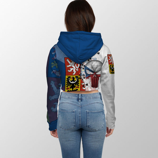 Czech Republic Crop Hoodie Flag & Coat Of Arms Skull Style