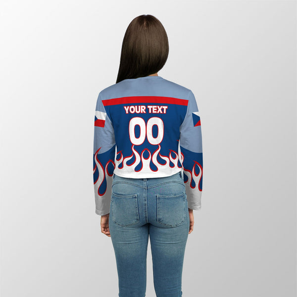 Czech Republic Crop Top Long TShirt Flag & Coat Of Arms Fire Hockey Style