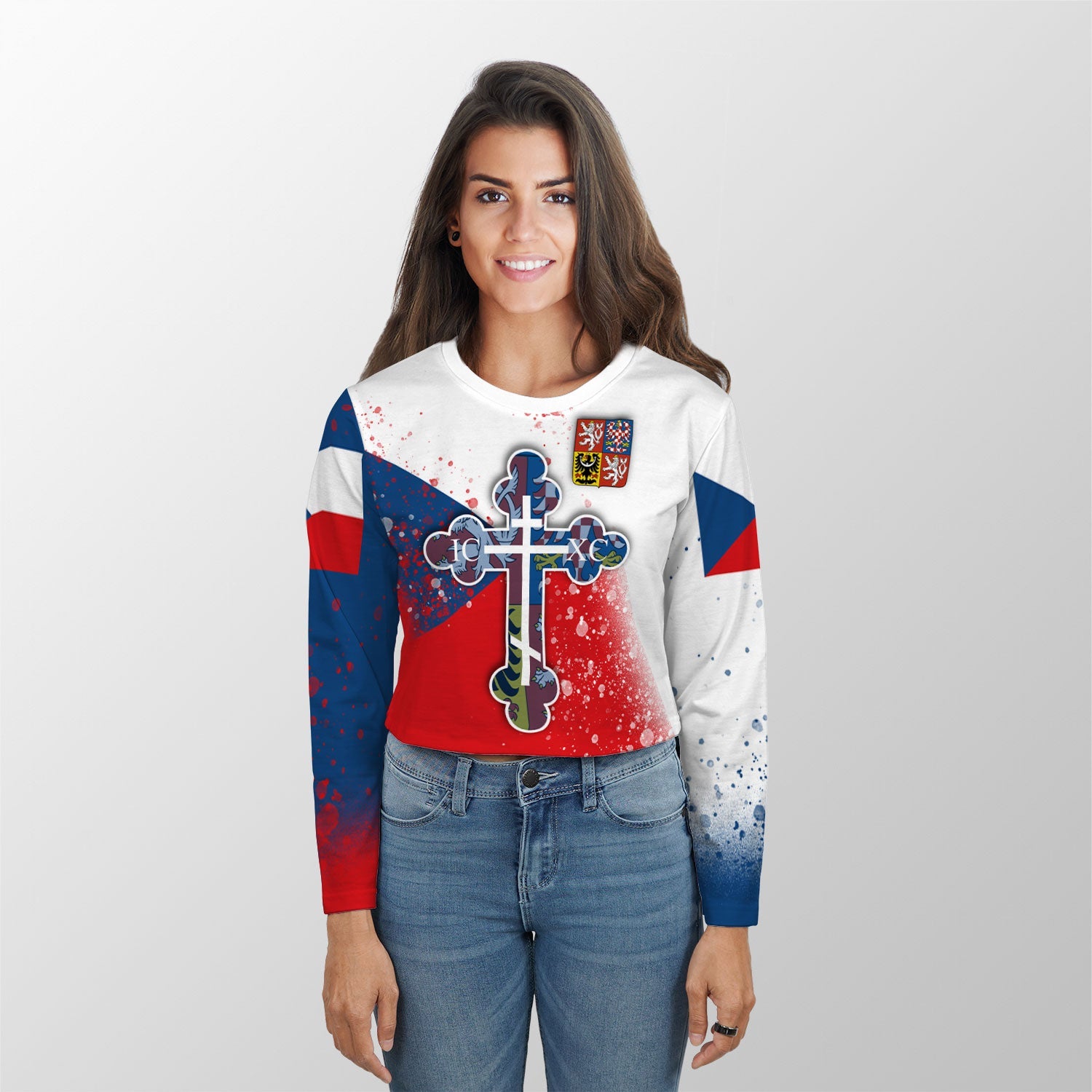 Czech Republic Crop Top Long TShirt Flag & Coat Of Arms Orthodox Style