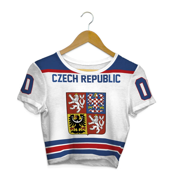 Czech Republic Crop Top T Shirt Flag & Coat Of Arms Hockey Style