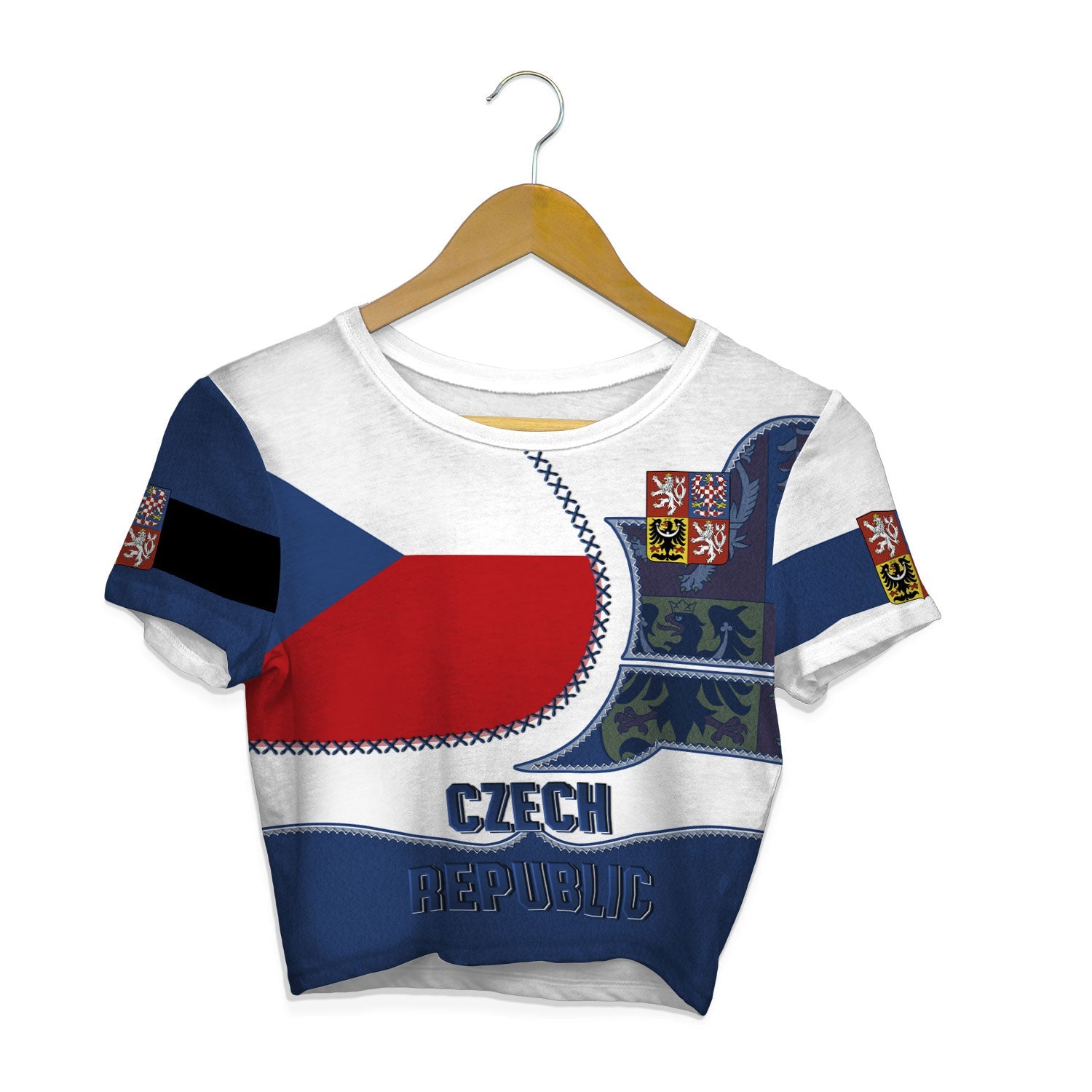 Czech Republic Crop Top T Shirt Flag & Coat Of Arms Leather Style