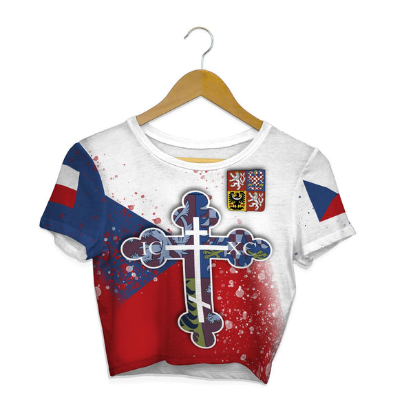 Czech Republic Crop Top T Shirt Flag & Coat Of Arms Orthodox Style