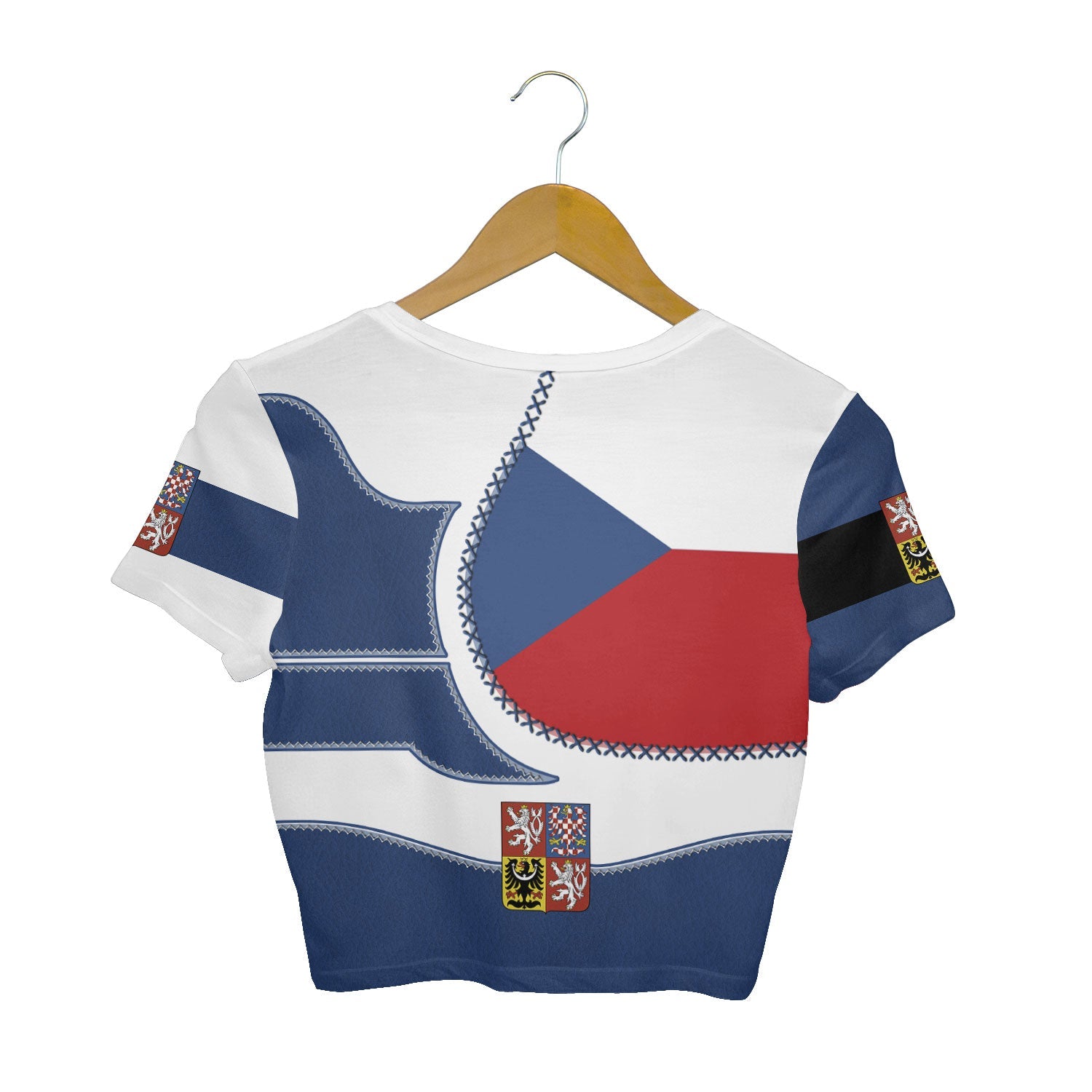 Czech Republic Crop Top T Shirt Flag & Coat Of Arms Leather Style