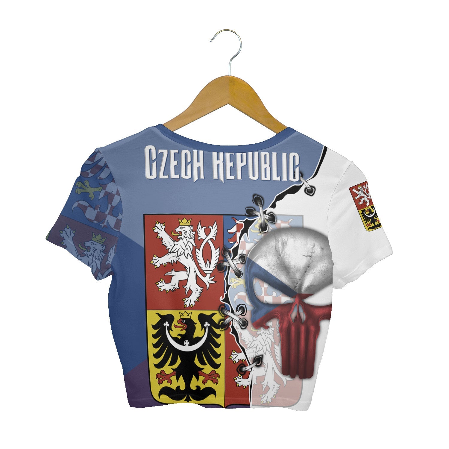 Czech Republic Crop Top T Shirt Flag & Coat Of Arms Skull Style