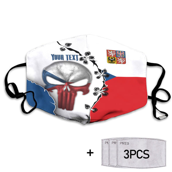 Czech Republic Face Mask Flag & Coat Of Arms Skull Style