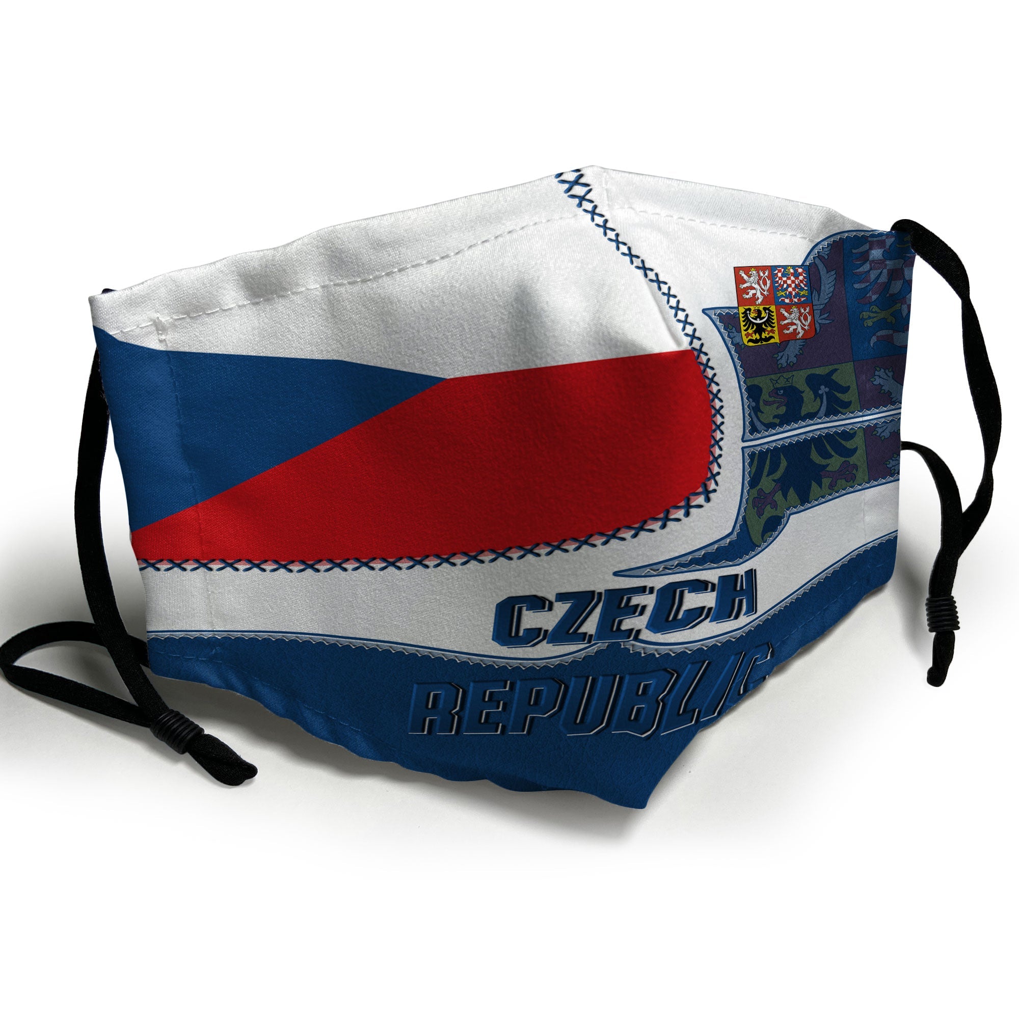 Czech Republic Face Mask Flag & Coat Of Arms Leather Style