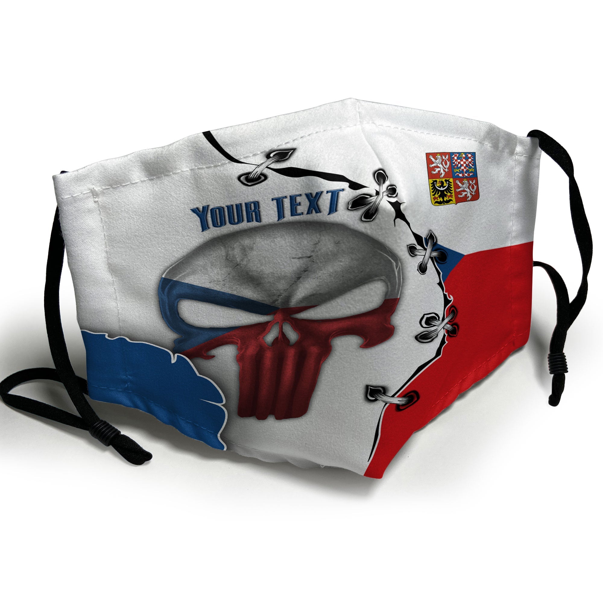 Czech Republic Face Mask Flag & Coat Of Arms Skull Style