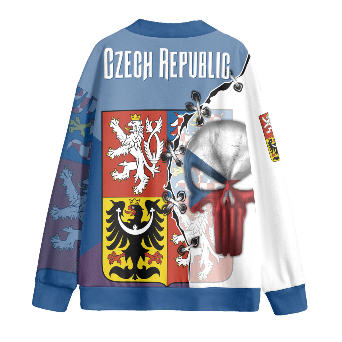 Czech Republic Fleece Cardigan Flag & Coat Of Arms Skull Style