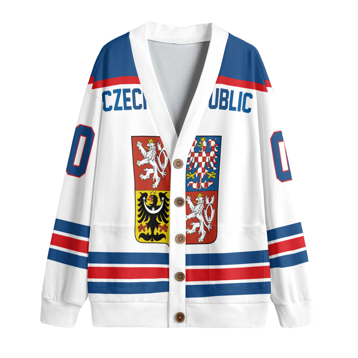 Czech Republic Fleece Cardigan Flag & Coat Of Arms Hockey Style