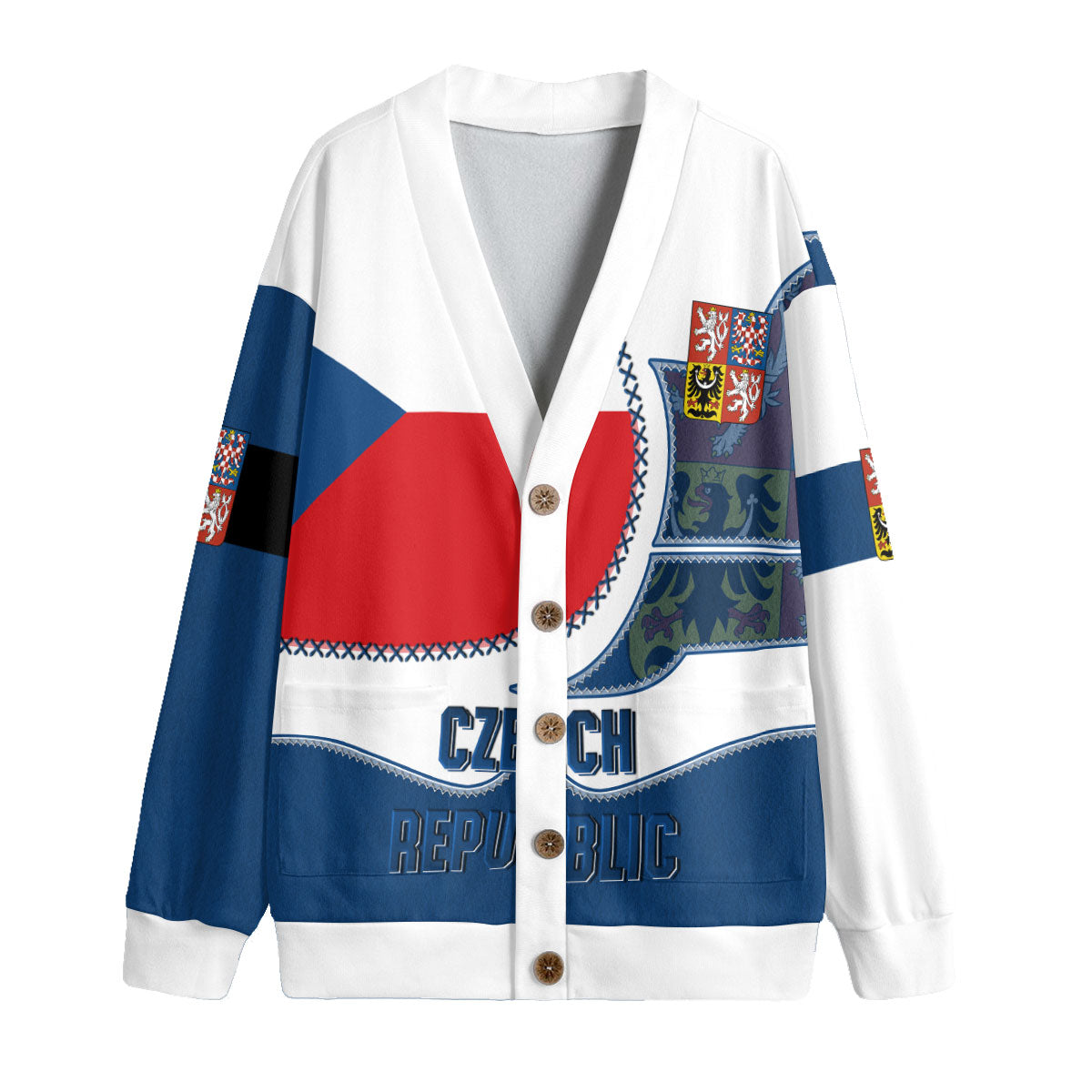 Czech Republic Fleece Cardigan Flag & Coat Of Arms Leather Style