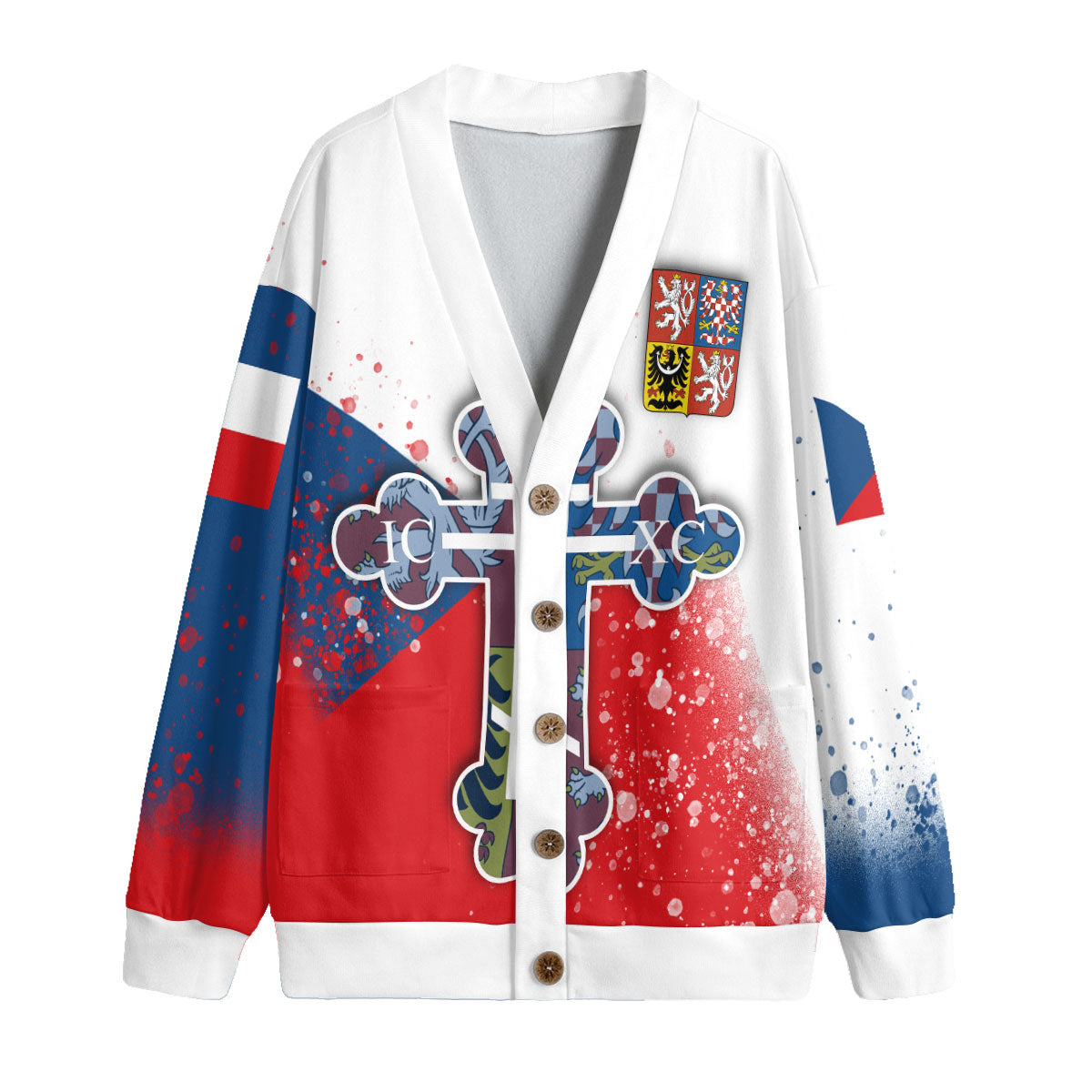 Czech Republic Fleece Cardigan Flag & Coat Of Arms Orthodox Style