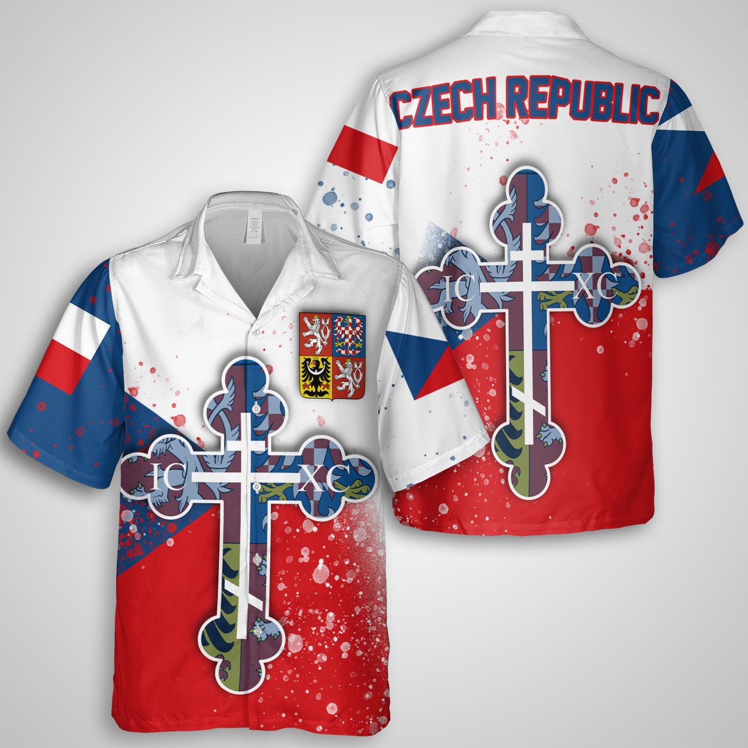 Czech Republic Hawaiian Shirt Flag & Coat Of Arms Orthodox Style