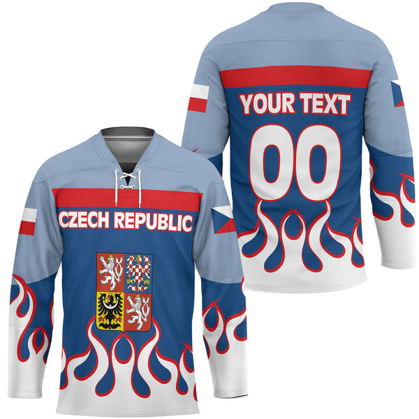 Czech Republic Hockey Jersey Flag & Coat Of Arms Fire Hockey Style