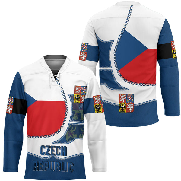 Czech Republic Hockey Jersey Flag & Coat Of Arms Leather Style