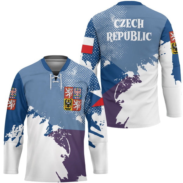 Czech Republic Hockey Jersey Flag & Coat Of Arms Paint Style