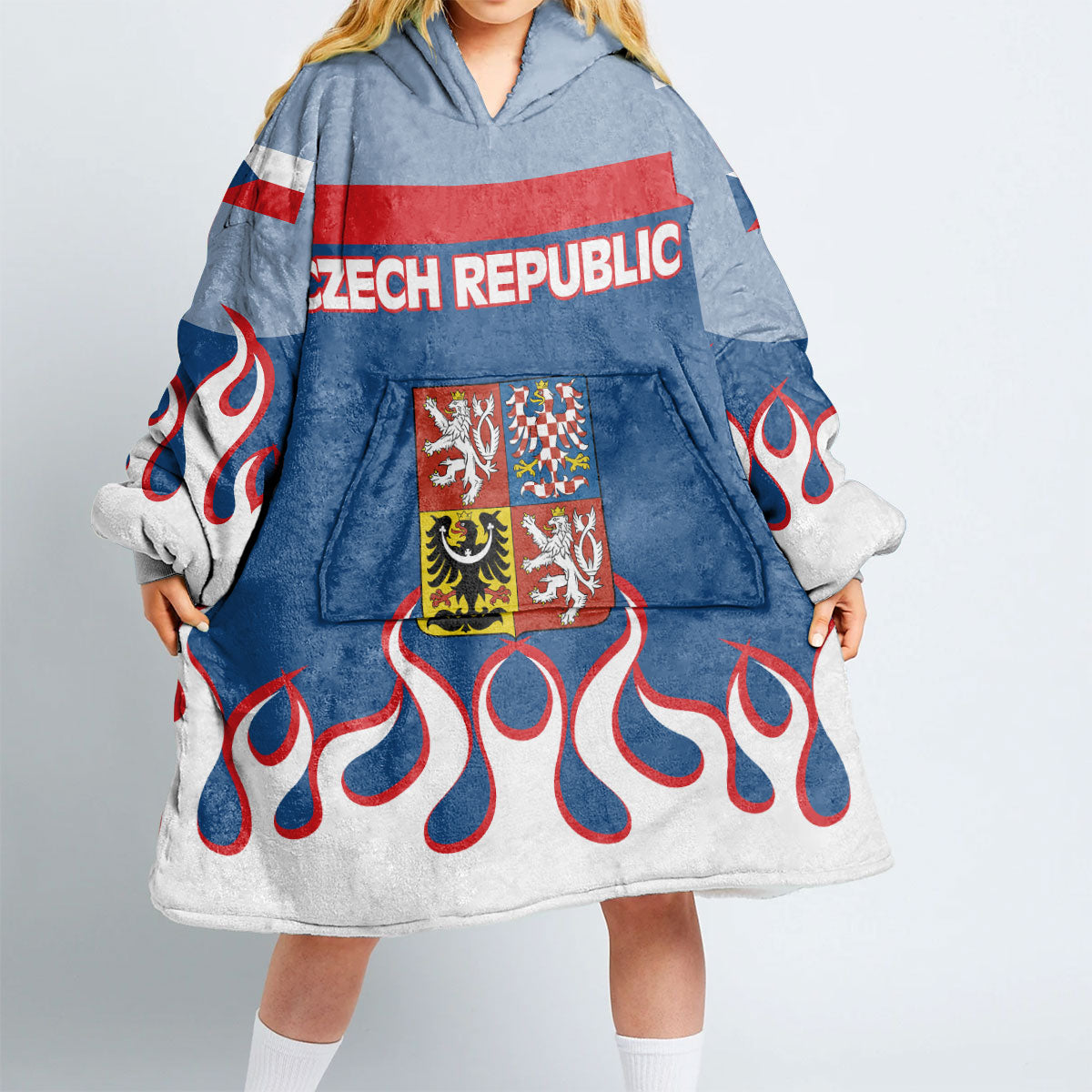 Czech Republic Snug Hoodie Flag & Coat Of Arms Fire Hockey Style