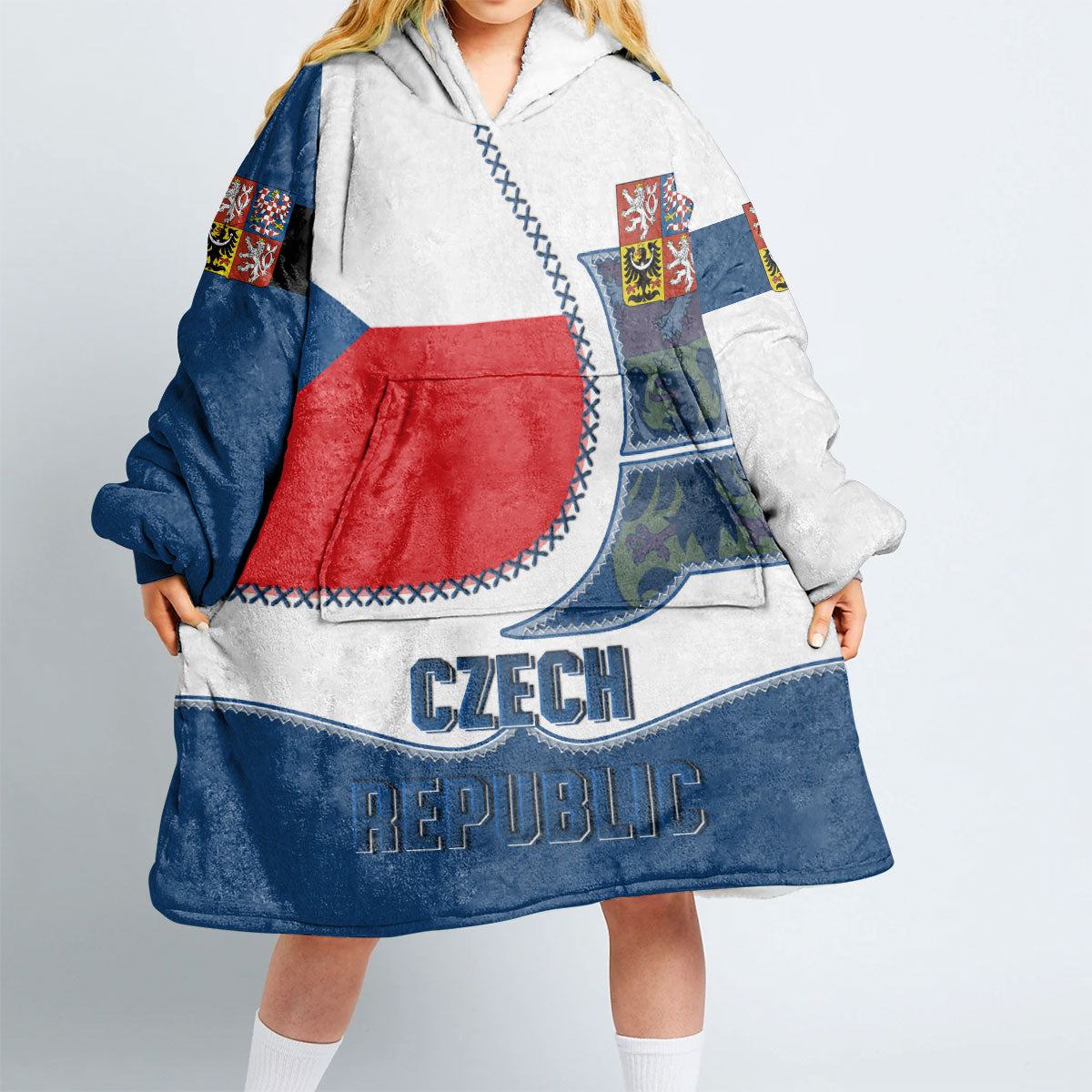 Czech Republic Hoodie Blanket Flag & Coat Of Arms Leather Style