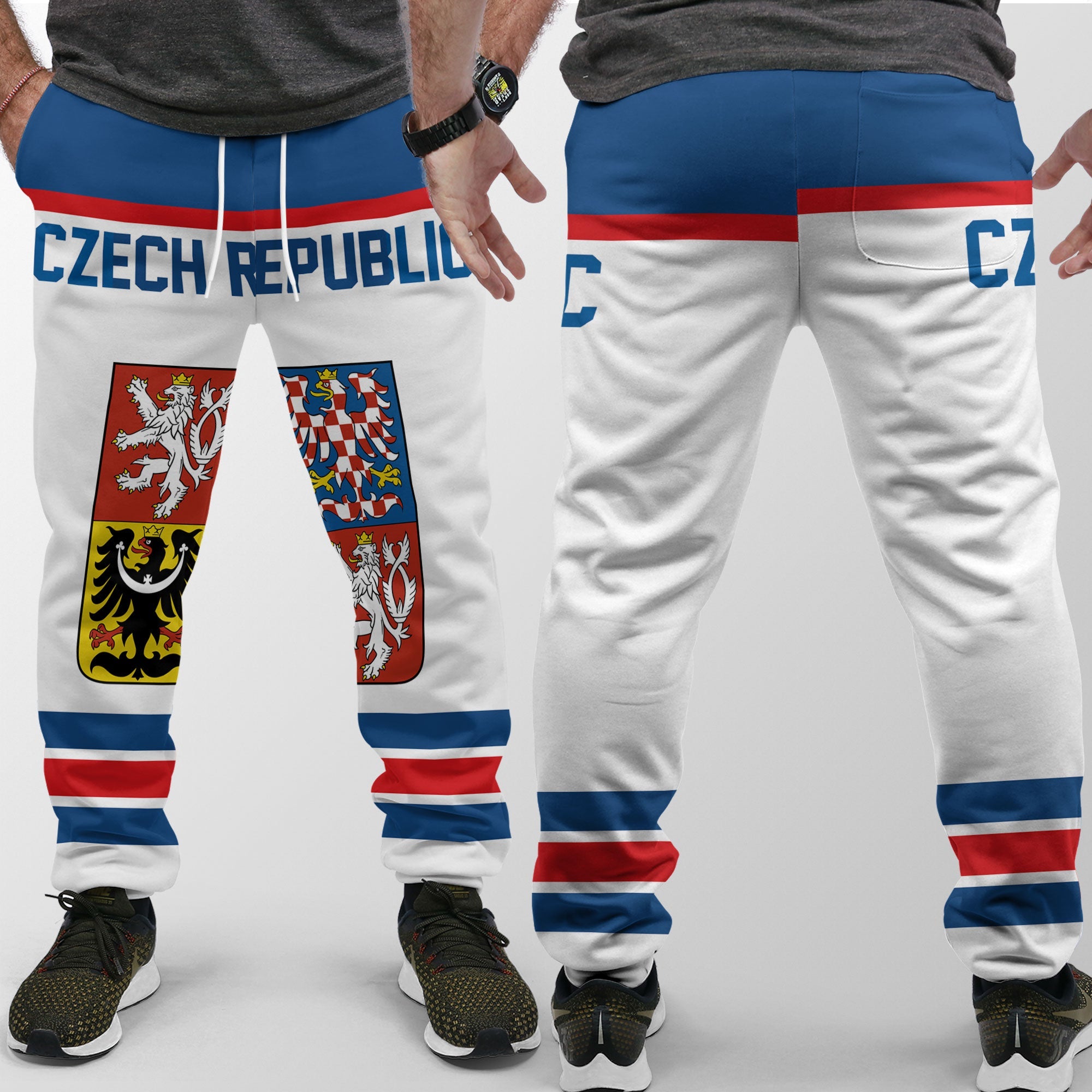 Czech Republic Jogger Pant Flag & Coat Of Arms Hockey Style