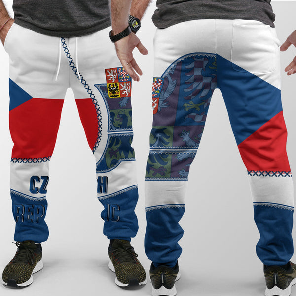 Czech Republic Jogger Pant Flag & Coat Of Arms Leather Style