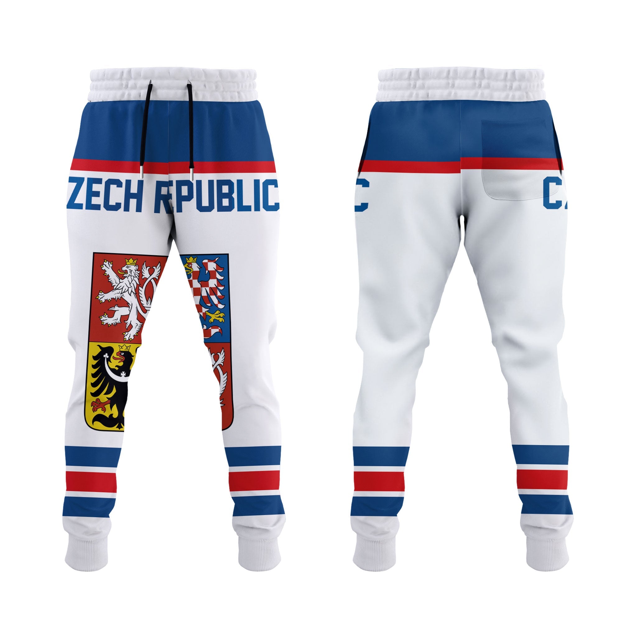 Czech Republic Jogger Pant Flag & Coat Of Arms Hockey Style