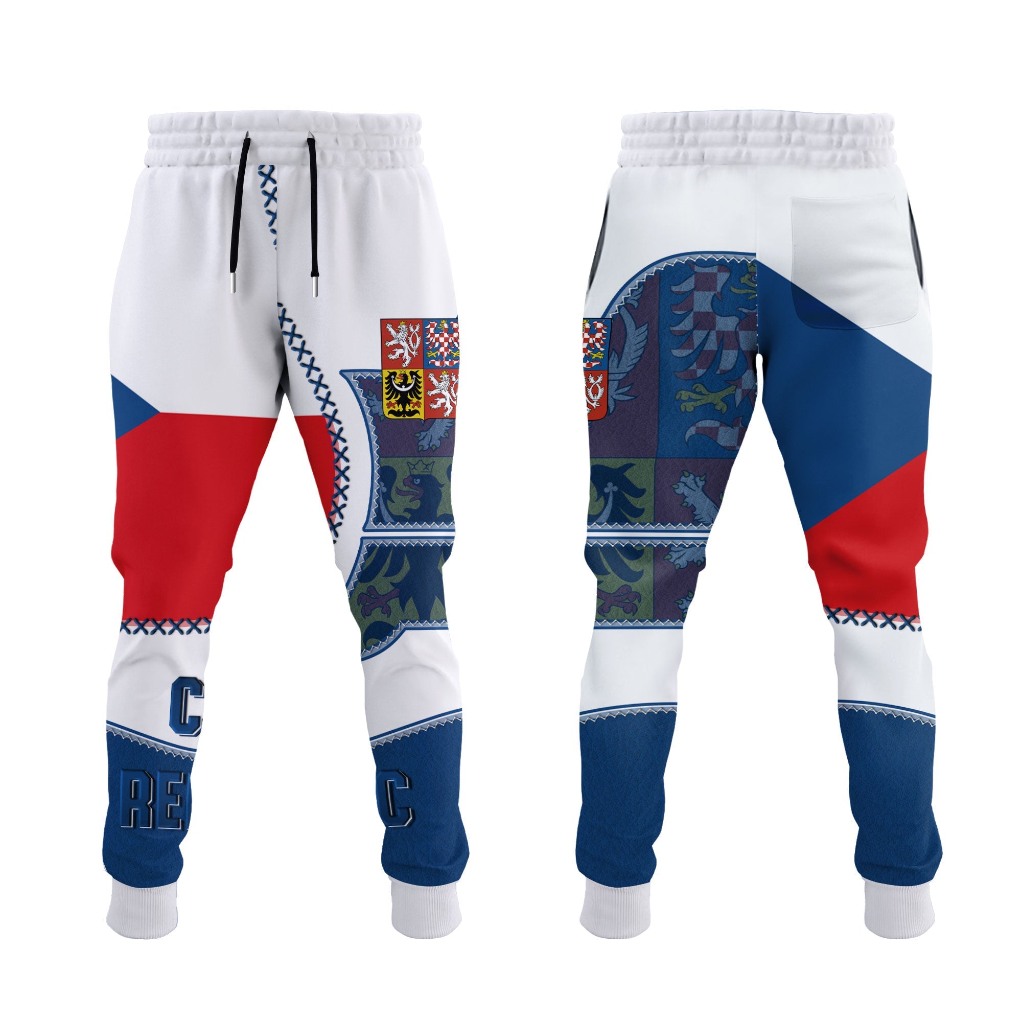 Czech Republic Jogger Pant Flag & Coat Of Arms Leather Style