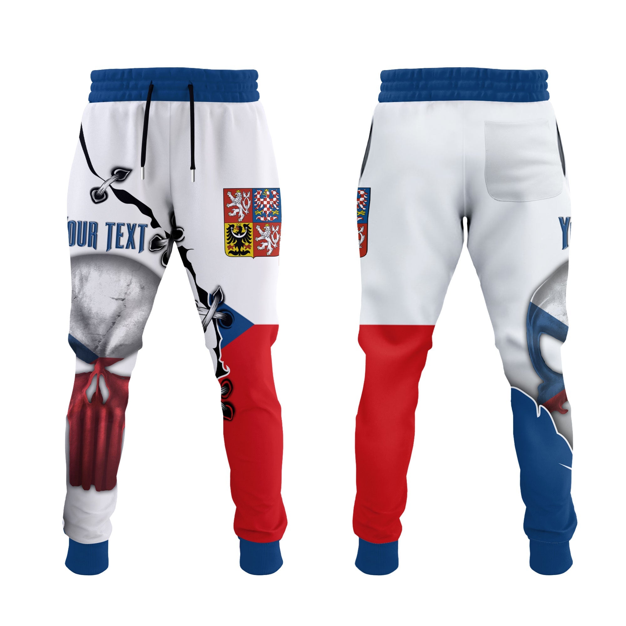 Czech Republic Jogger Pant Flag & Coat Of Arms Skull Style