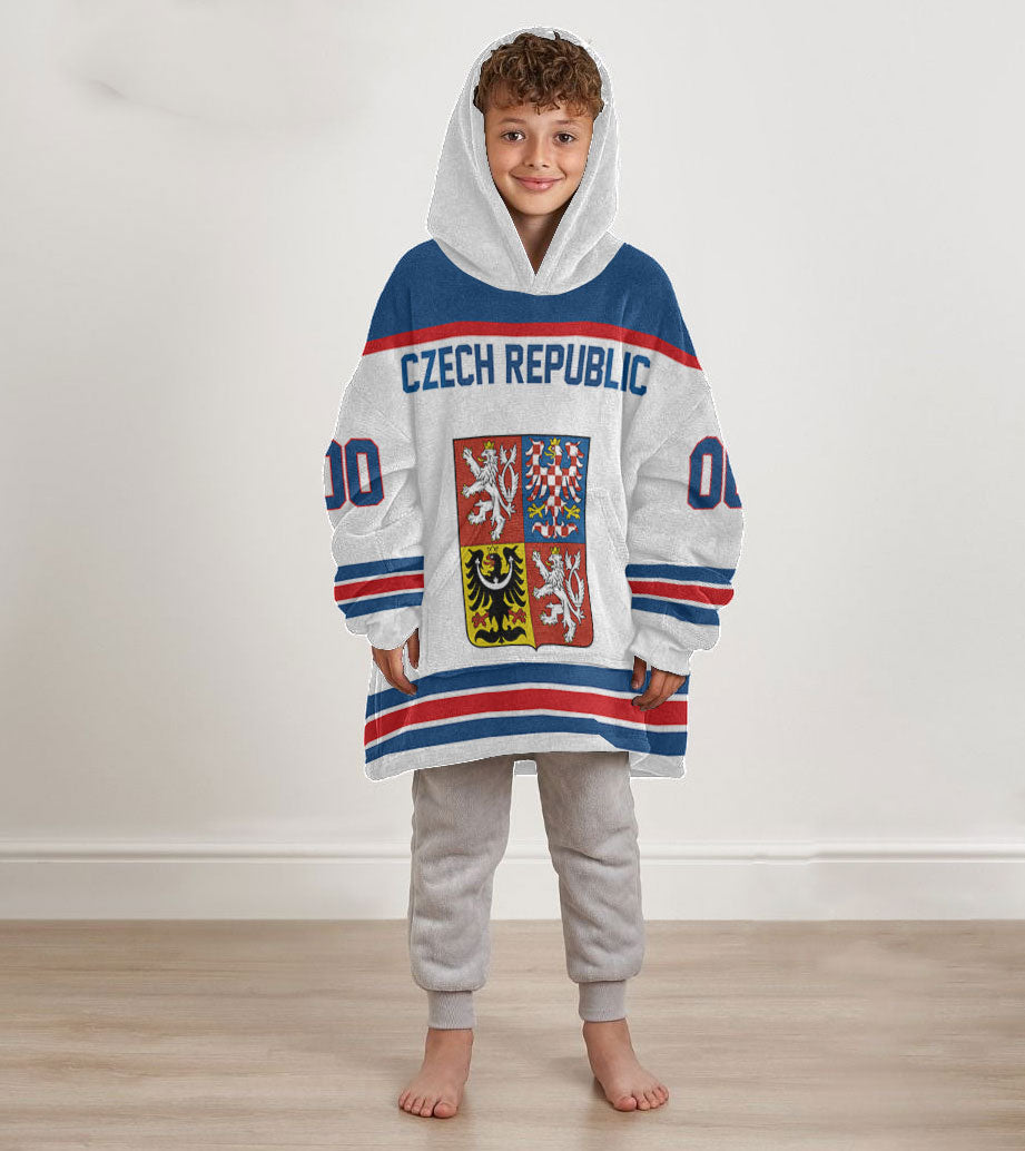 Czech Republic Snug Hoodie Kid Flag & Coat Of Arms Hockey Style