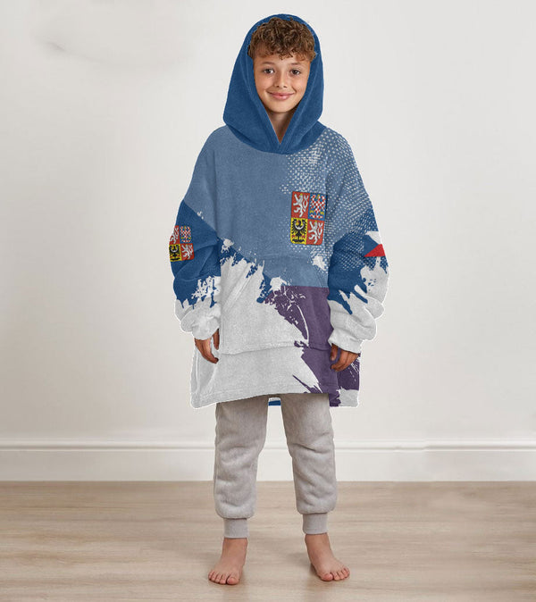 Czech Republic Kid Snug Hoodie Flag & Coat Of Arms Paint Style