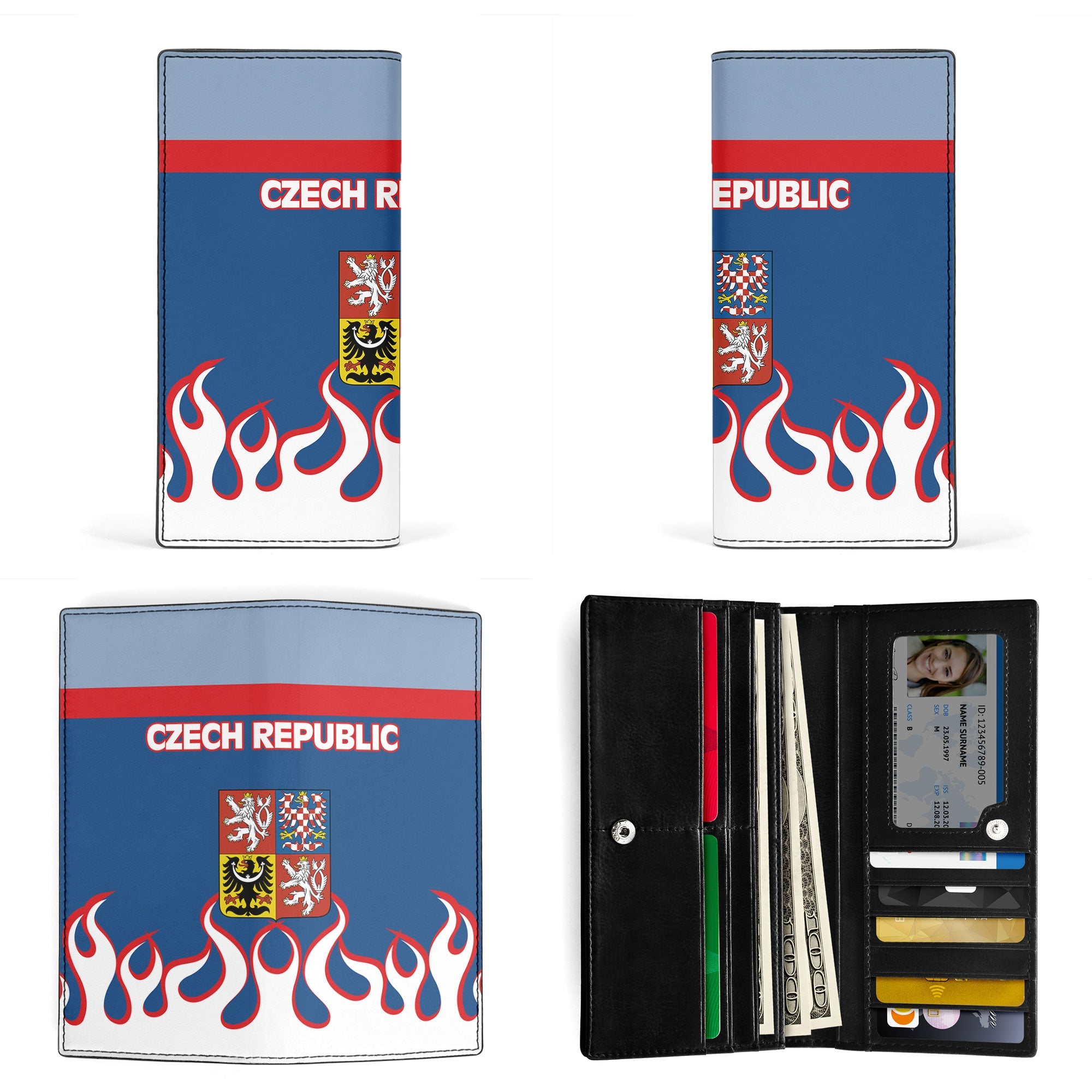 Czech Republic Leather Wallet Flag & Coat Of Arms Fire Hockey Style