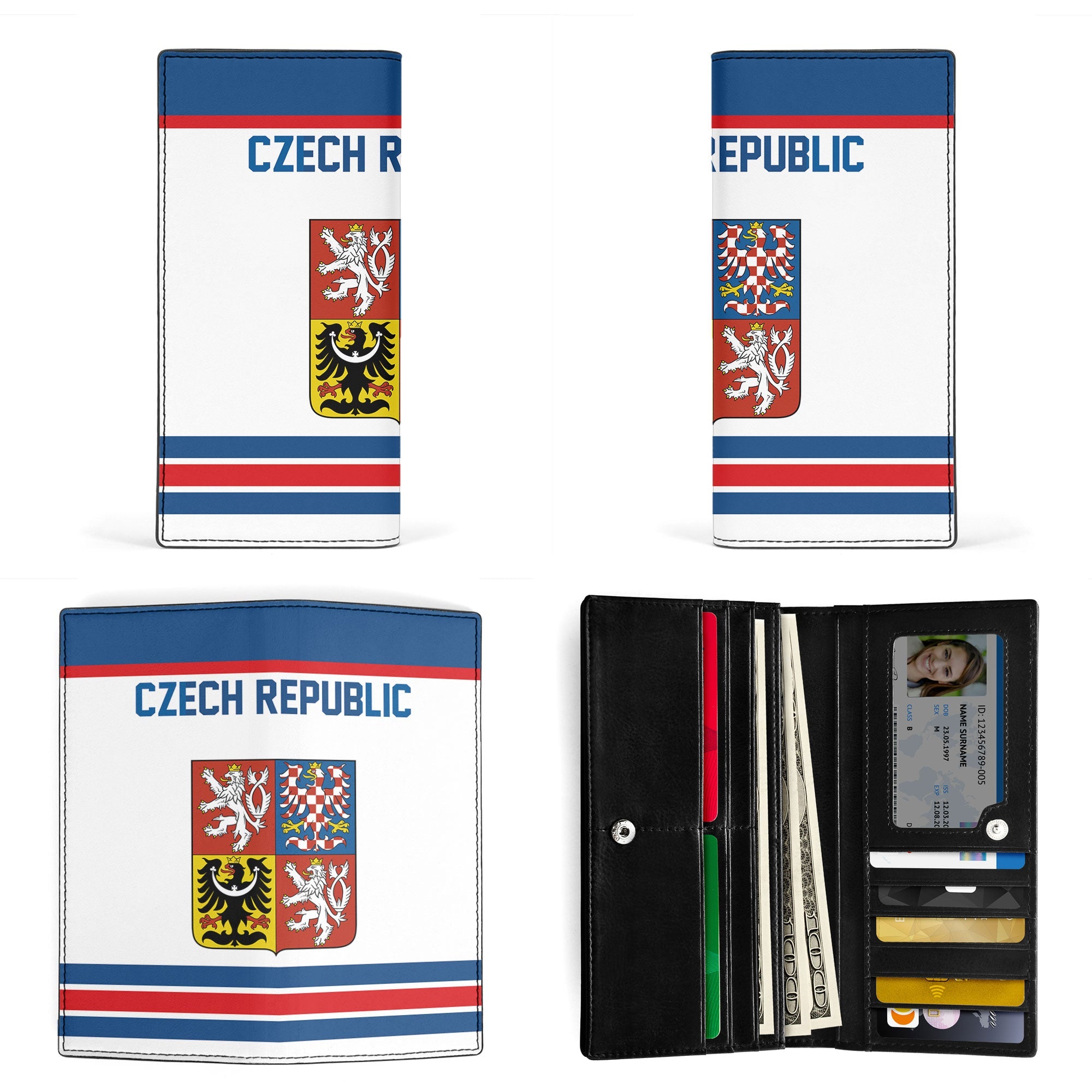 Czech Republic Leather Wallet Flag & Coat Of Arms Hockey Style