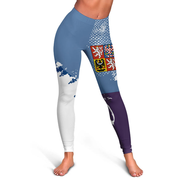 Czech Republic Leggings Flag & Coat Of Arms Paint Style