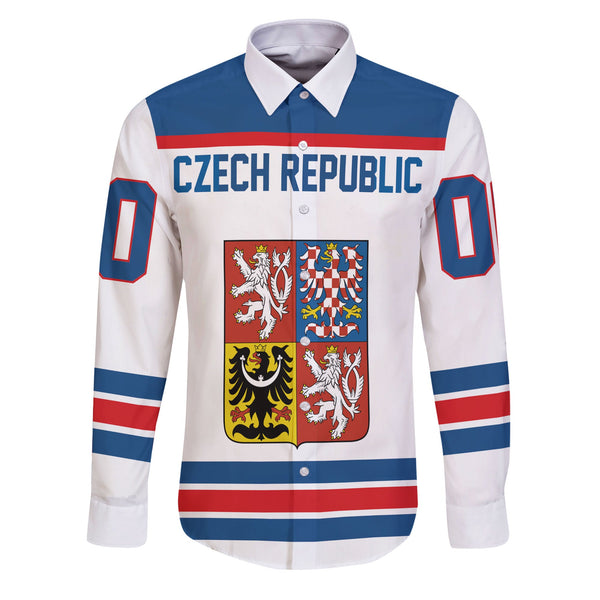 Czech Republic Long Sleeve Button Shirt Flag & Coat Of Arms Hockey Style