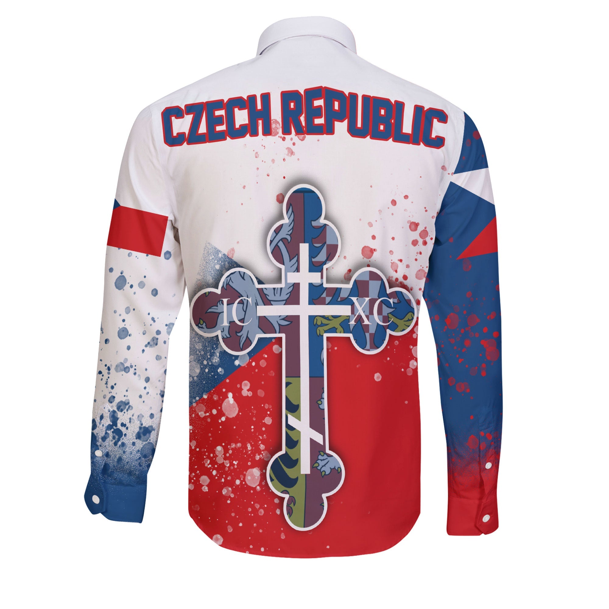 Czech Republic Long Sleeve Button Shirt Flag & Coat Of Arms Orthodox Style