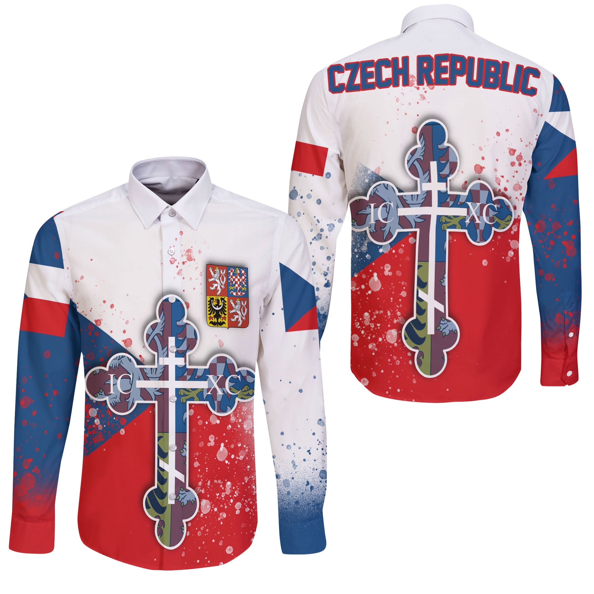 Czech Republic Long Sleeve Button Shirt Flag & Coat Of Arms Orthodox Style