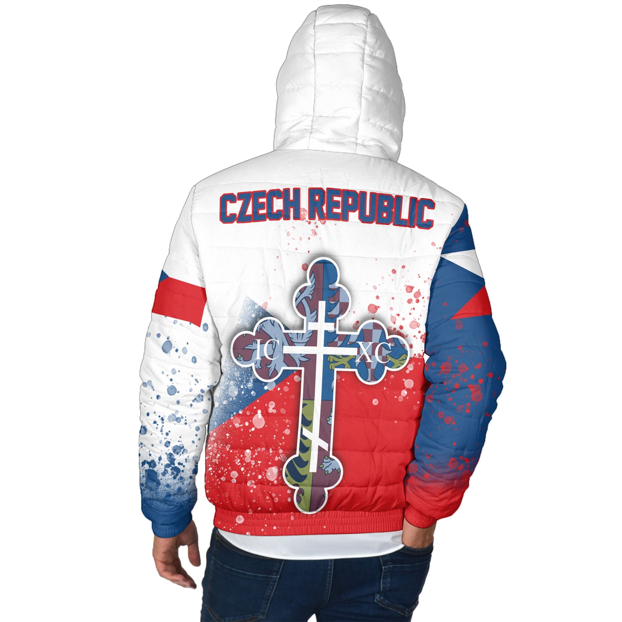 Czech Republic Men Hooded Padded Jacket Flag & Coat Of Arms Orthodox Style