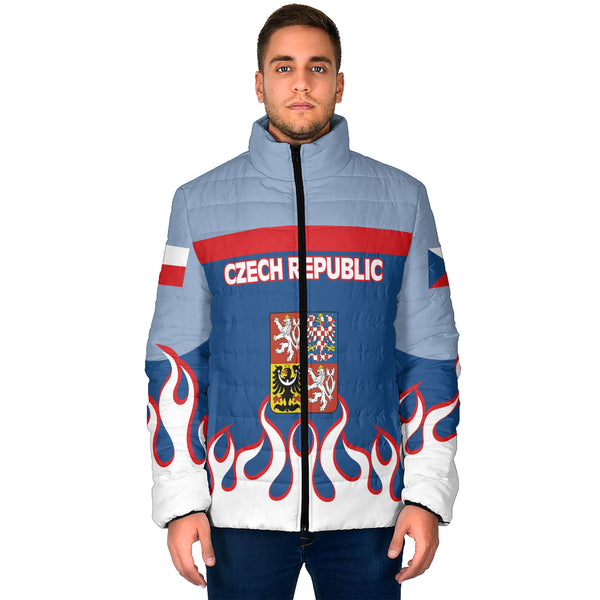 Czech Republic Men Padded Jacket Flag & Coat Of Arms Fire Hockey Style