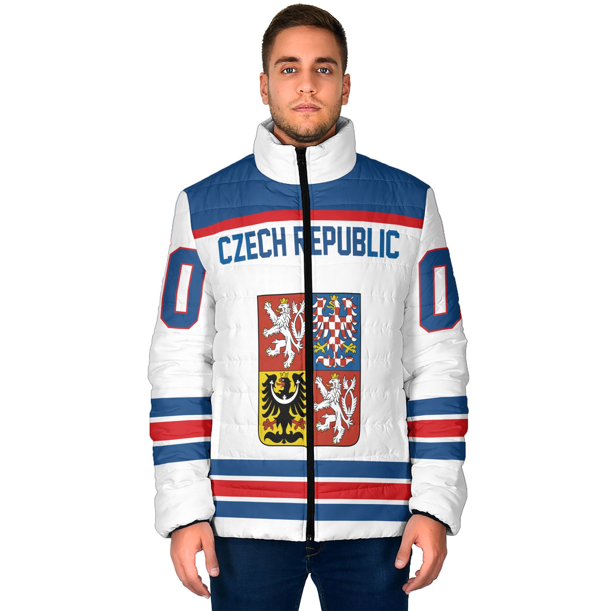 Czech Republic Men Padded Jacket Flag & Coat Of Arms Hockey Style