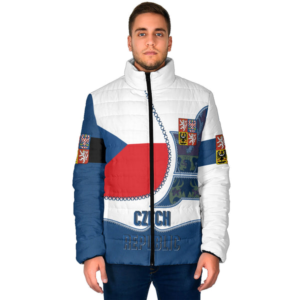 Czech Republic Men Padded Jacket Flag & Coat Of Arms Leather Style