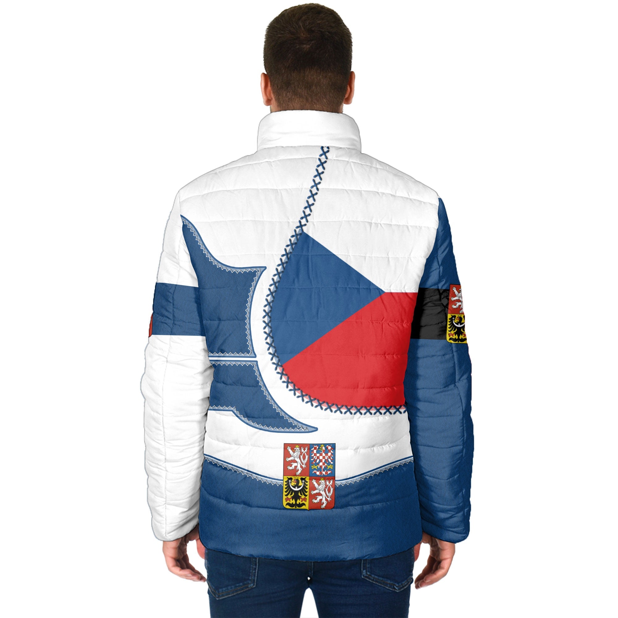 Czech Republic Men Padded Jacket Flag & Coat Of Arms Leather Style