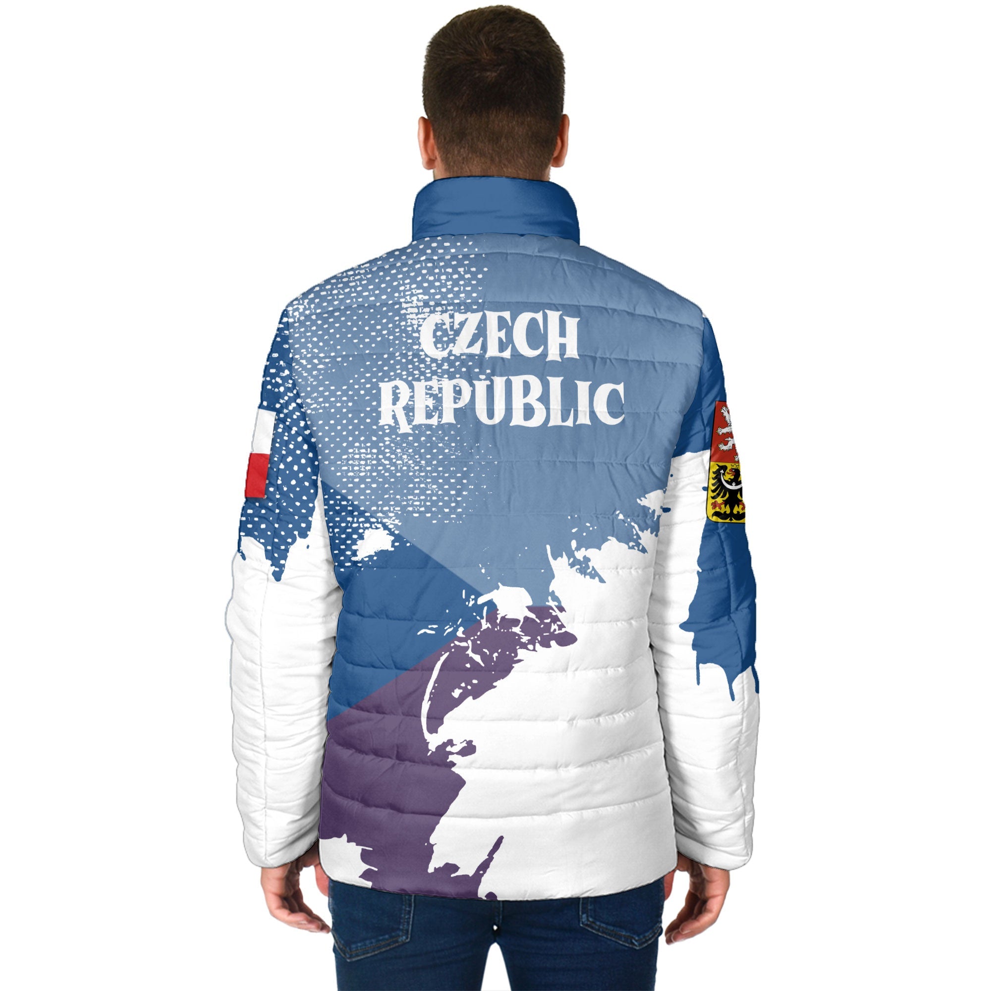 Czech Republic Men Padded Jacket Flag & Coat Of Arms Paint Style