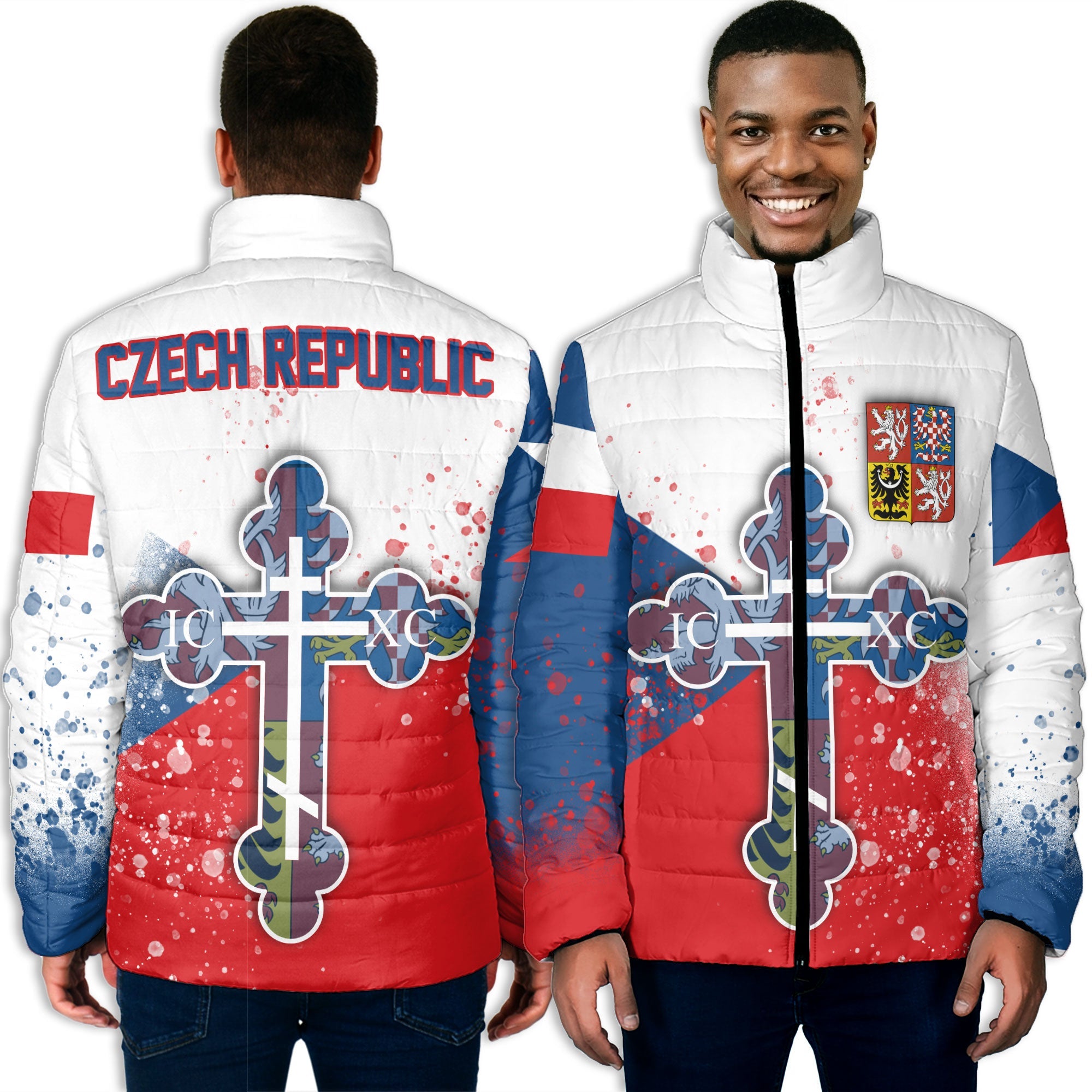 Czech Republic Men Padded Jacket Flag & Coat Of Arms Orthodox Style