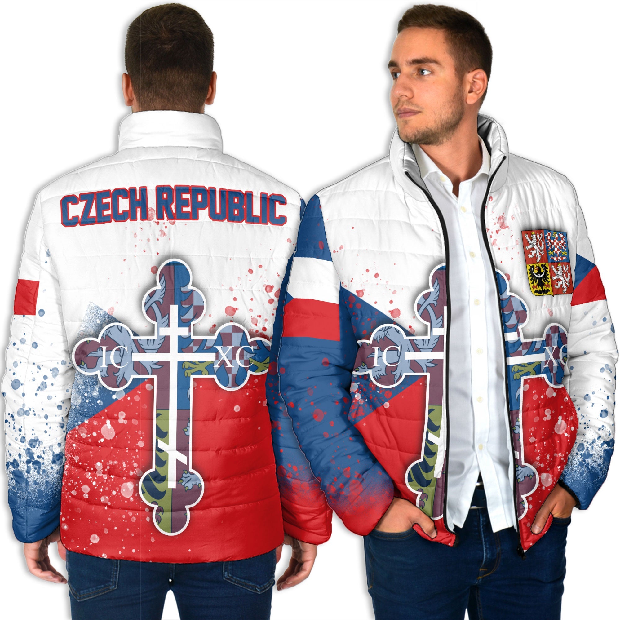 Czech Republic Men Padded Jacket Flag & Coat Of Arms Orthodox Style