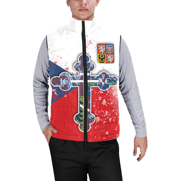 Czech Republic Men Padded Jacket Vest Flag & Coat Of Arms Orthodox Style