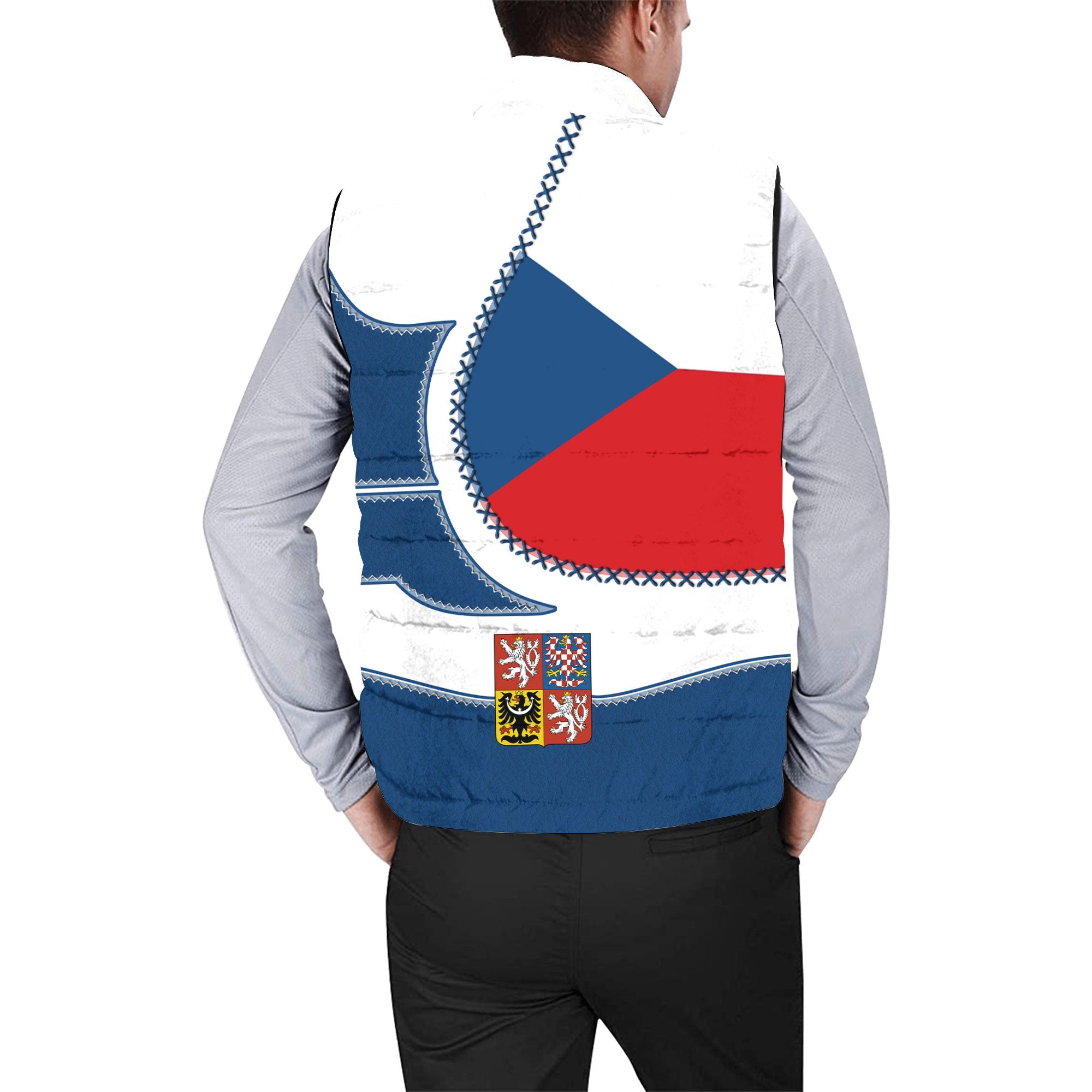 Czech Republic Men Padded Jacket Vest Flag & Coat Of Arms Leather Style