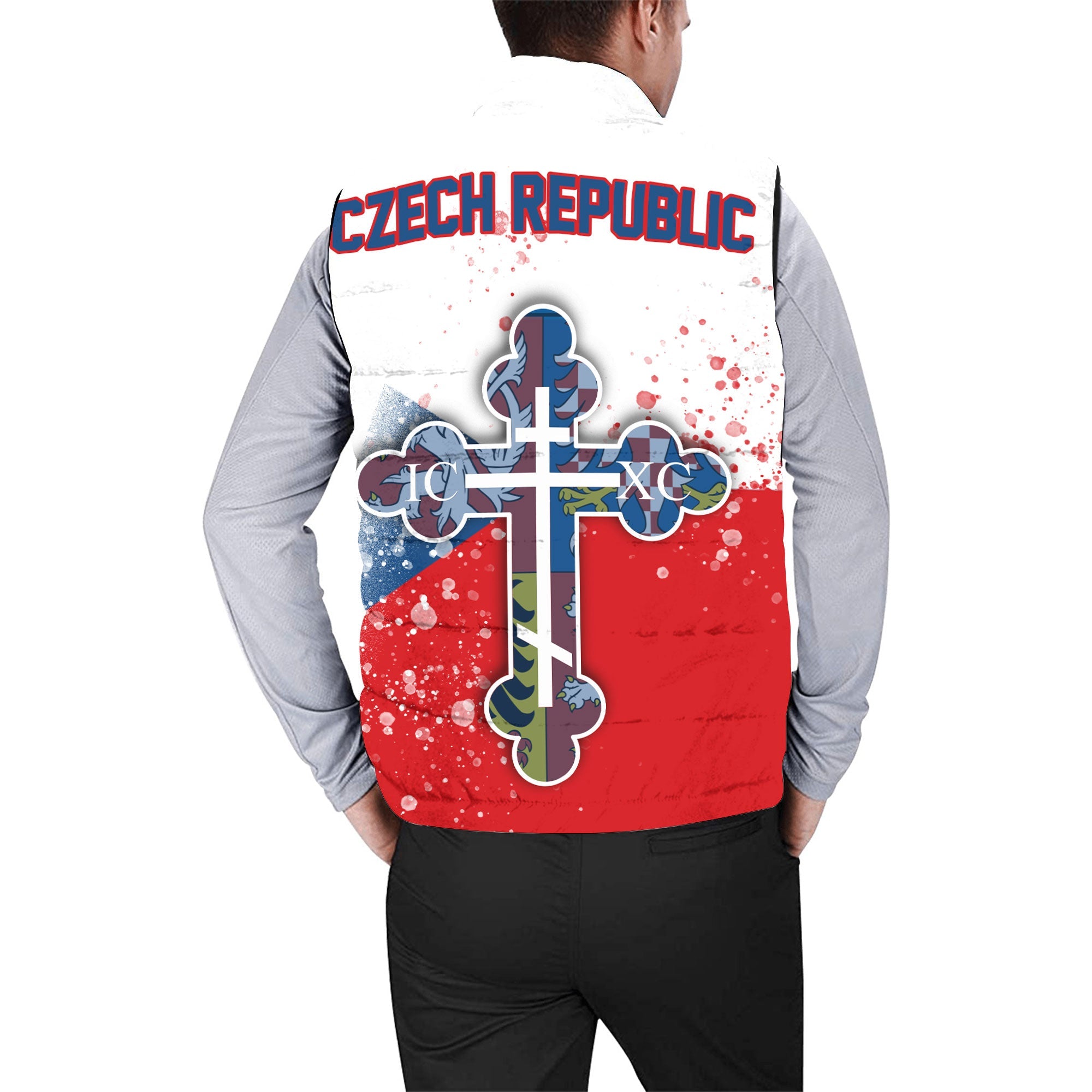 Czech Republic Men Padded Jacket Vest Flag & Coat Of Arms Orthodox Style