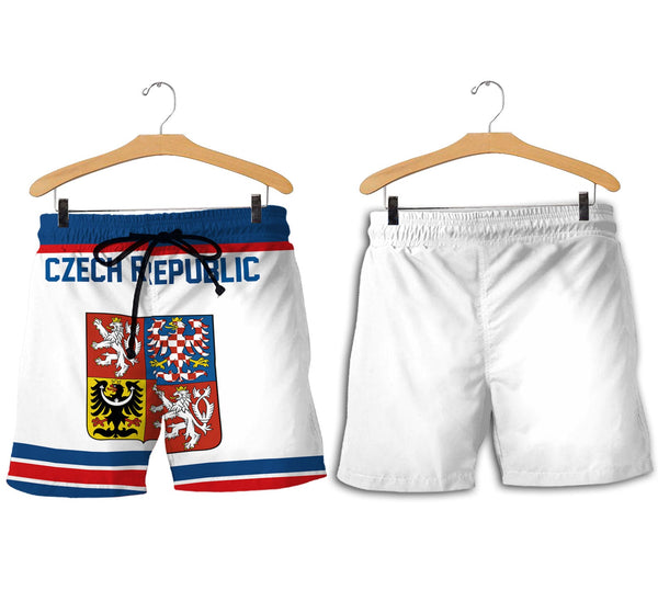 Czech Republic Men Short Flag & Coat Of Arms Hockey Style