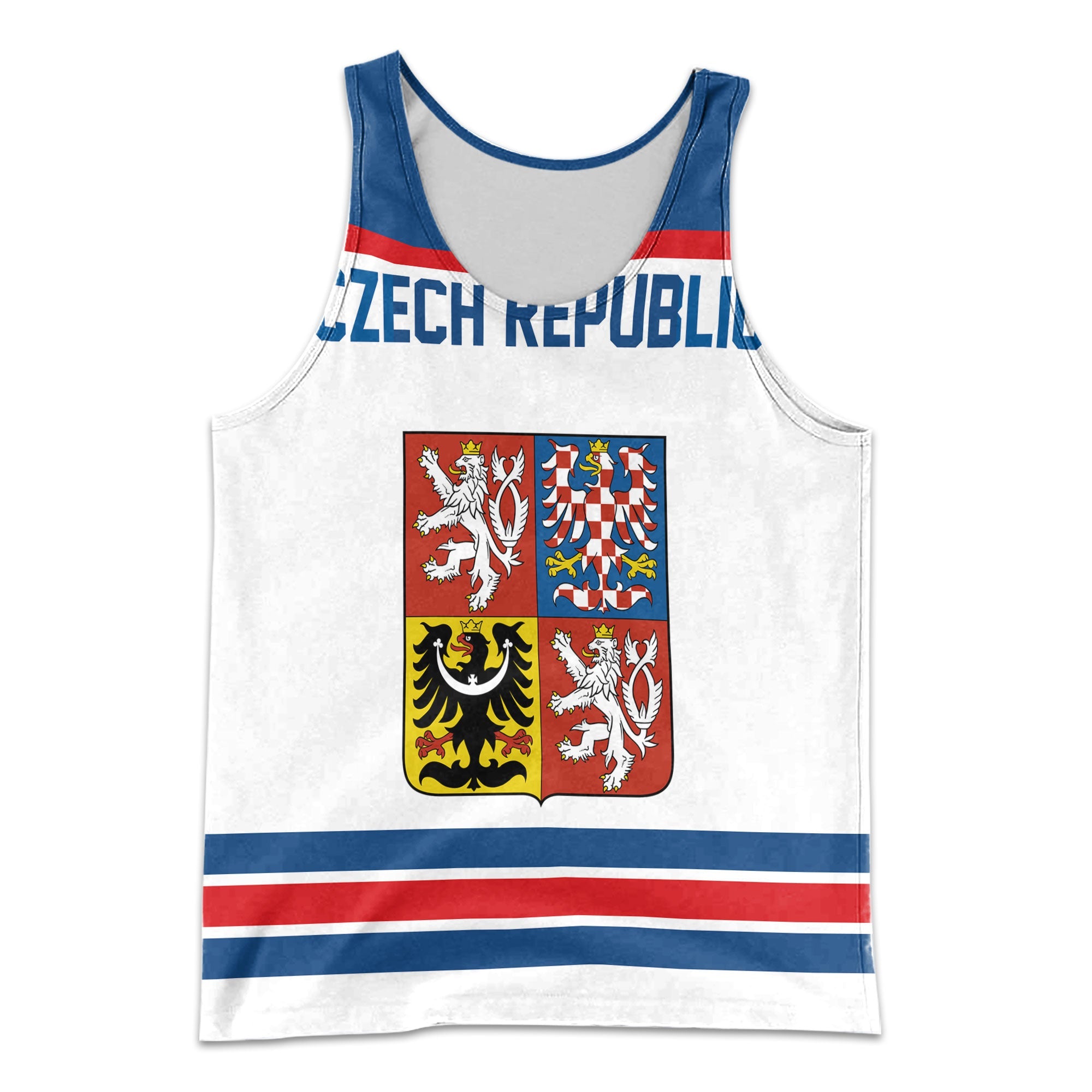 Czech Republic Men Tank Top Flag & Coat Of Arms Hockey Style